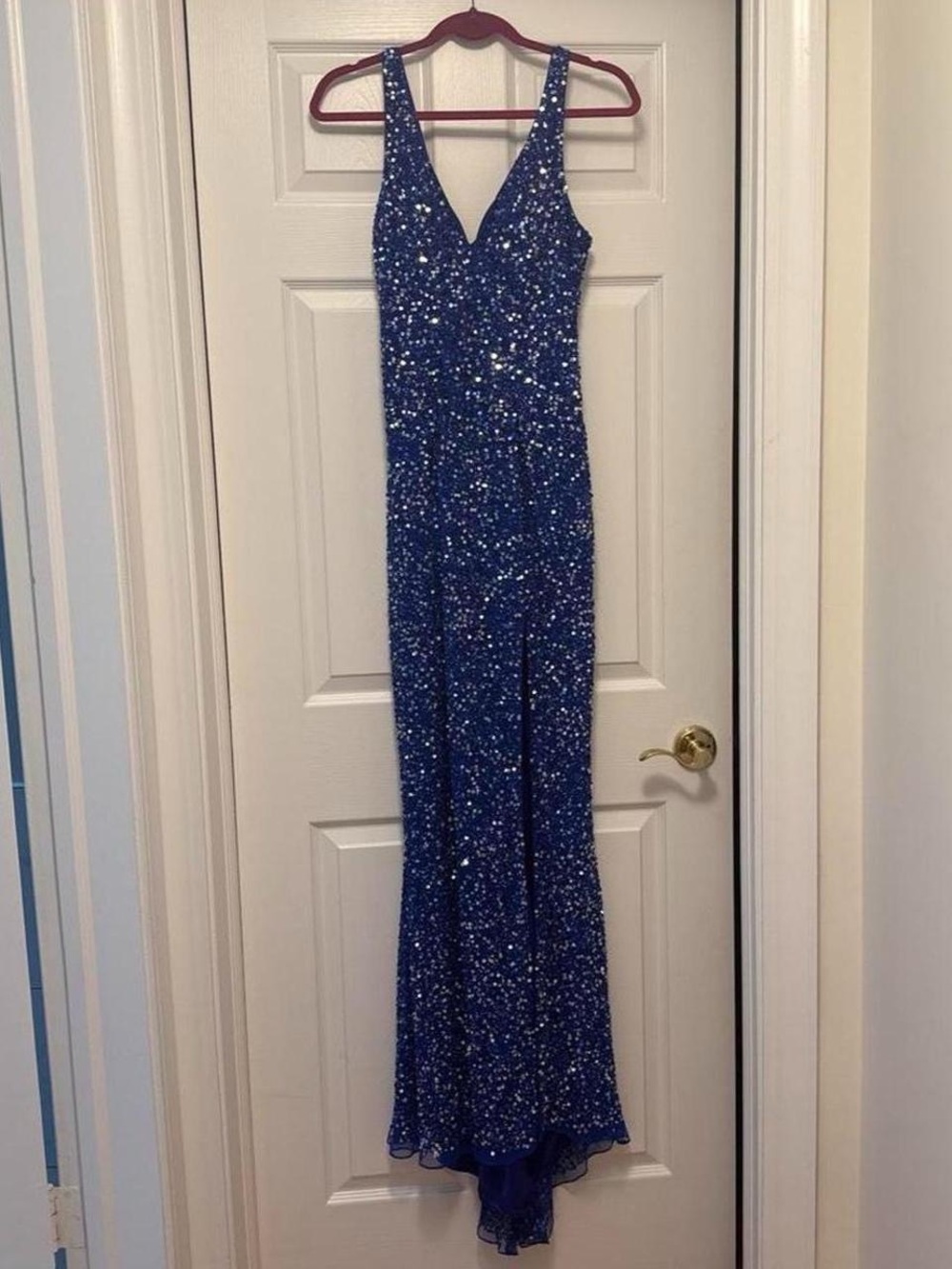 Mac Duggal Midnight Blue Sequin V-Neck Gown